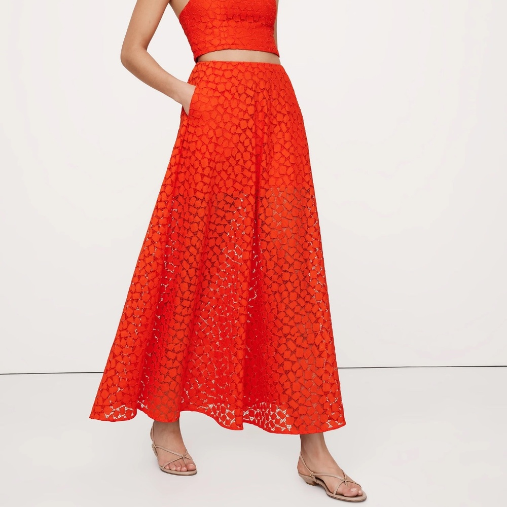 New! Banana Republic Lace Maxi Skirt, BLood Orange, Size 12 - Picture 2 of 5